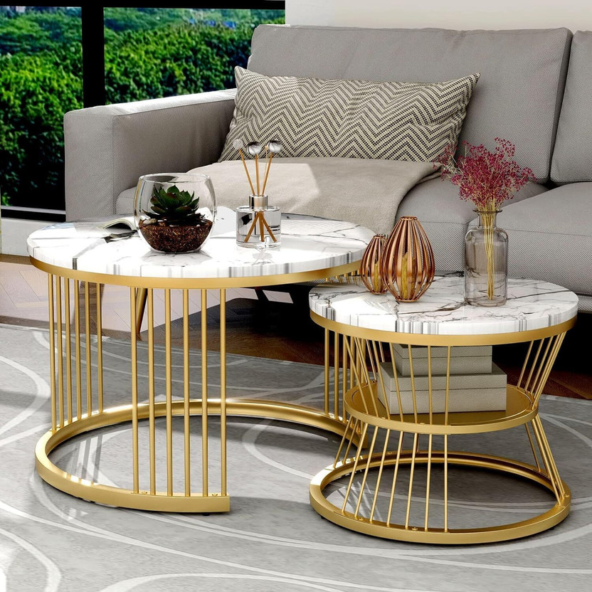 Funterest Engineered Wood Coffee Table(Finish Color - Gold & White, Pre-assembled)