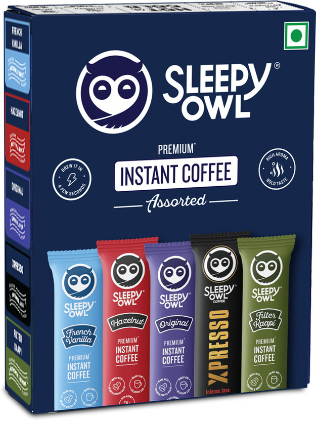Sleepy Owl Pack of 10 Premium Instant Coffee Sachets | 5 Delicious Flavours | Instant Coffee(10 x 2 g)