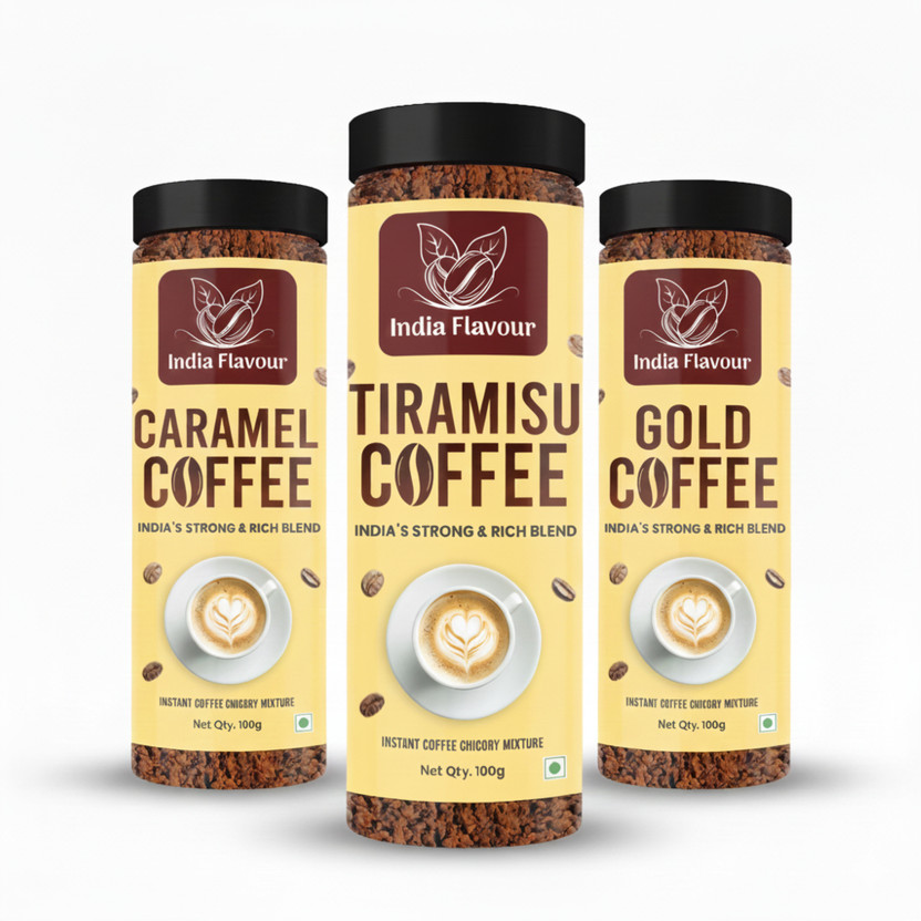 India Flavour Flavour Coffee Combo 300gm | Instant Coffee | Caramel, Tiramisu and Gold coffee Instant Coffee(3 x 100 g, Assorted Flavoured)