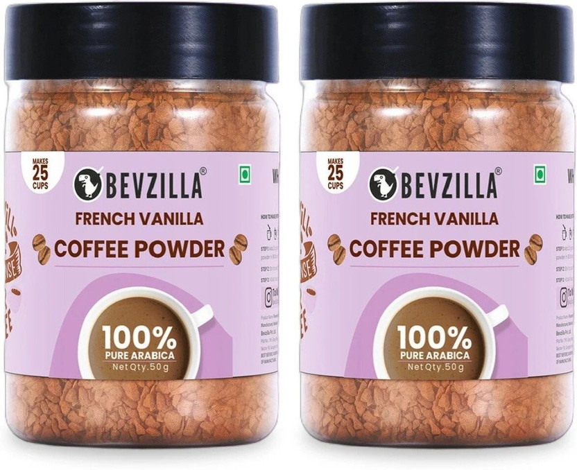 Bevzilla Vanilla Flavoured Coffee Powder |Hot & Cold Instant Coffee (2 x 50 g) Instant Coffee(2 x 50 g, French Vanilla Flavoured)