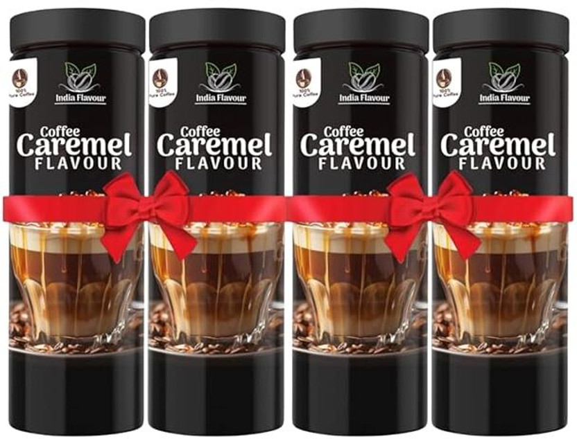 India Flavour Caramel Coffee 50 cups in 100gm | Rich Instant Coffee Powder, No Chicory Instant Coffee(4 x 100 g, Caramel Flavoured)