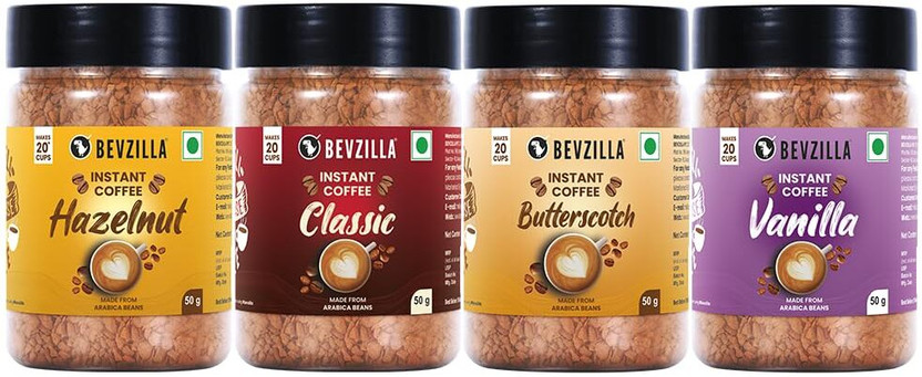 Bevzilla 50 Grams X 4 Flavoured Strong Coffee Powder Instant Coffee(4 x 50 g, Assorted Flavoured)