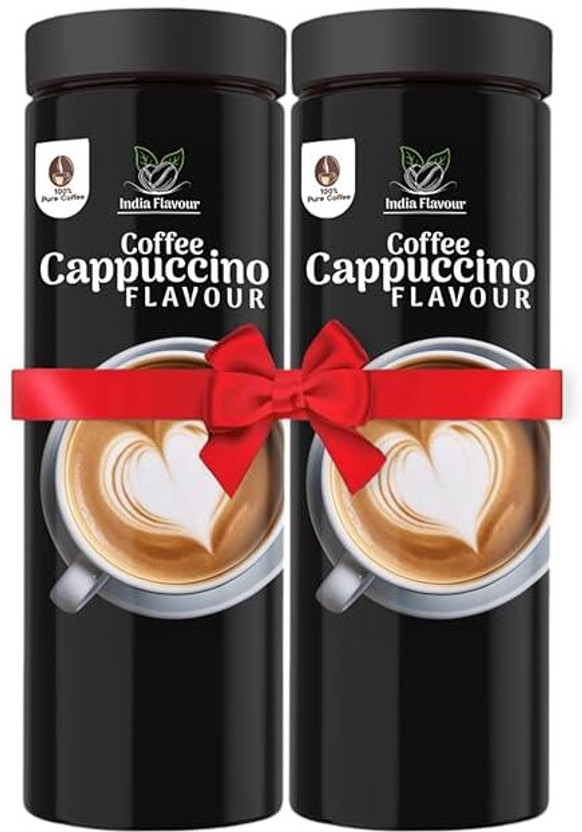 India Flavour Cappuccino Coffee 50 cups in 100gm | Rich Instant Coffee Powder, No Chicory Instant Coffee(2 x 100 g, Assorted Flavoured)