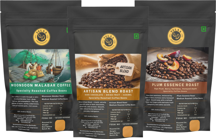 Telaa Coffee And Tea Telaa Specialty Coffee Beans | Pack of 3 Premium Arabica Blends | Fresh Roast Coffee Beans(3 x 250 g)