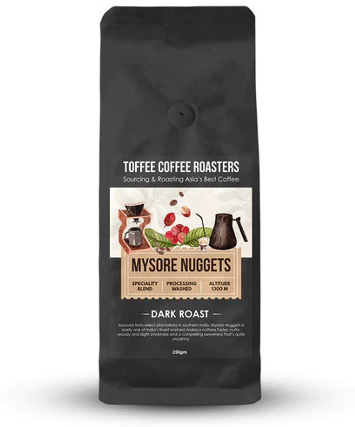 Toffee Coffee Roasters Mysore Nuggets | 100% Arabica | Medium Dark Roast | Espresso | Roast & Ground Coffee(250 g, Chocolate Flavoured)