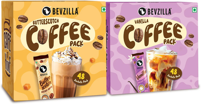 Bevzilla 48 French Vanilla Coffee X 48 English Butterscotch Instant Coffee Powder Sachets Instant Coffee(192 g, Assorted Flavoured)
