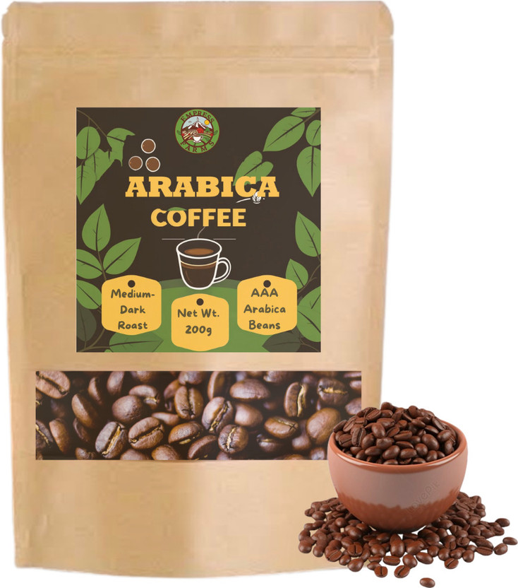 empress farms Whole Roasted Coffee Beans 100% Arabica I Medium-Dark Roast Premium 'AAA' Grade Coffee Beans(200 g)
