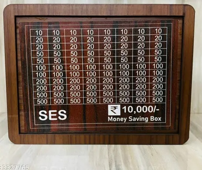 BMB SHOPPE 10K Piggy Bank, Money Bank Savings Plan Wooden Money Box with Counter Rs 10,000 Coin Bank(Brown)