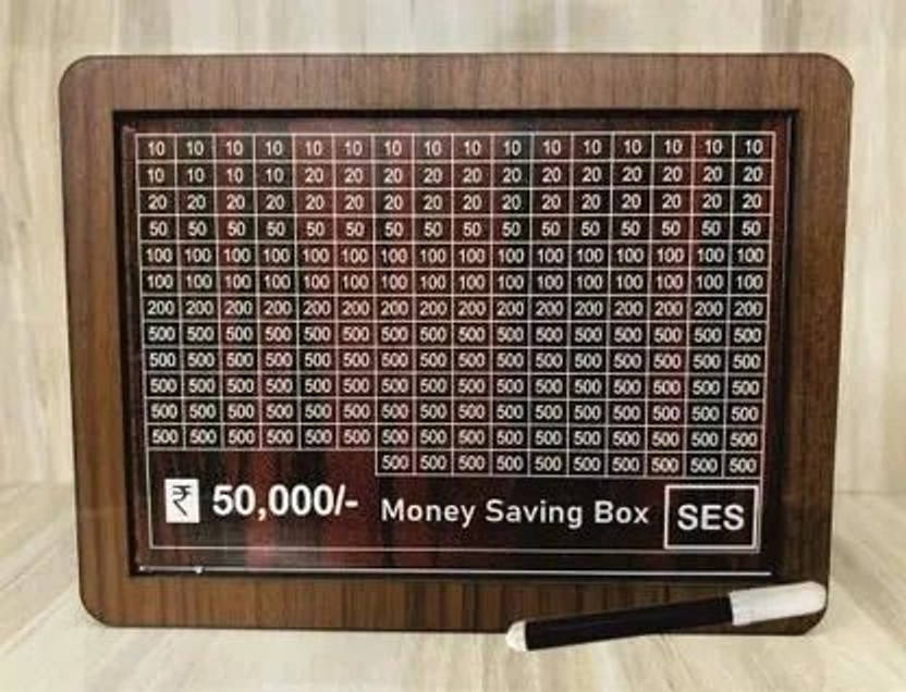 SES Piggy Bank, Money Bank Savings Plan Wooden Money Box with Counter Rs 50000 Coin Bank(Brown)