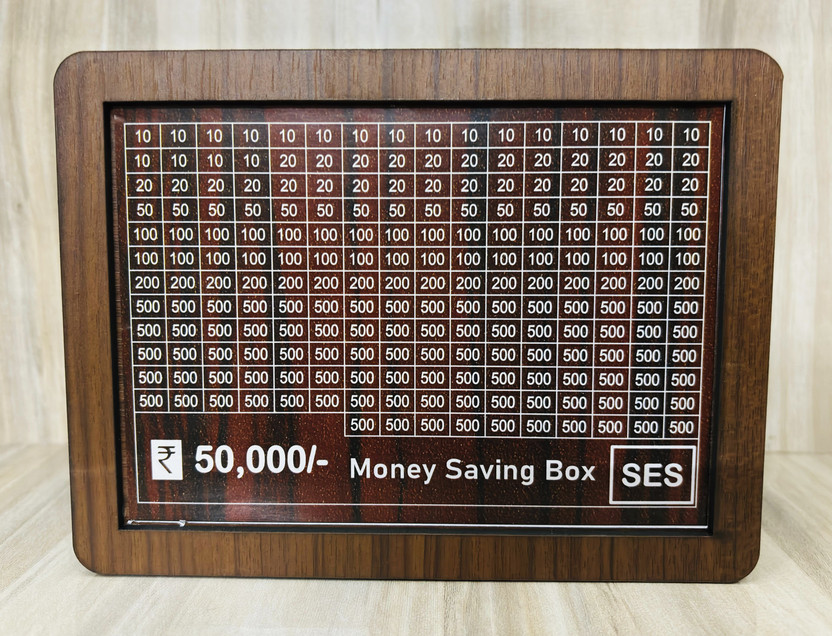SES 50K Piggy Bank, Money Bank Savings Plan Wooden Money Box with Counter Rs 50000 Coin Bank(Brown)