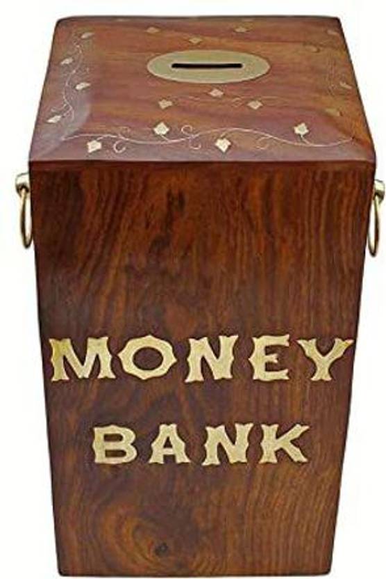 SMART SHOPPEE WOODEN MONEY BENK SQUARE SHAPE FOR KIDS WOODEN GULLAK