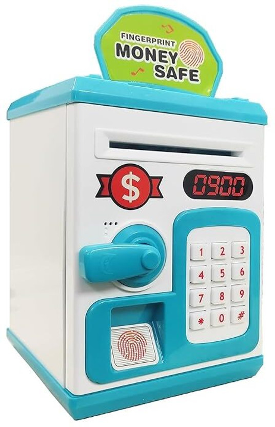 MAIRAAG Kids Fingerprint Money Safe Toy with Password Lock & Digital Display Coin Bank(White, Blue)