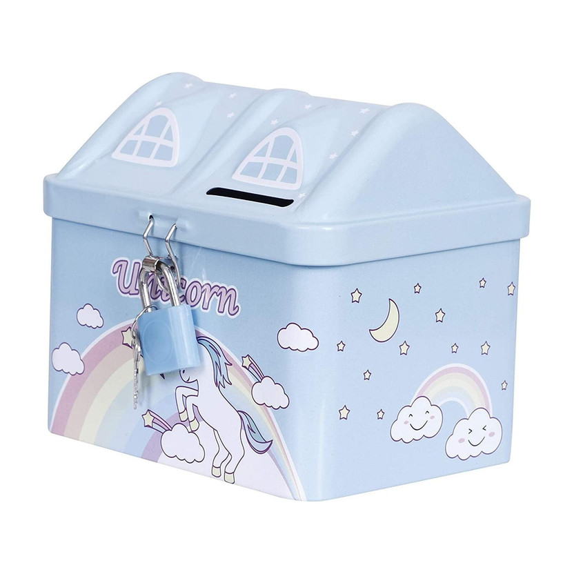 SHALAFI High Quality House Shape Unicorn Printed Coin Bank with Lock and Key Secure Piggy Bank For Kids Money Bank Saving Bank for Kids Girls Boys Money Safe Piggy Money Bank Best Return Gift for Kids, Money Saving Box Coin Saving Pot Kids Money Safety Bank Gullak Safety Locker Money Bank Small Savi