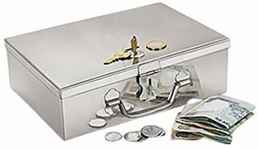Crevita safe locker box Home,Office,Hotel,Bank All use Size-8 Inch With Lock And 2 key Coin Bank(Silver)