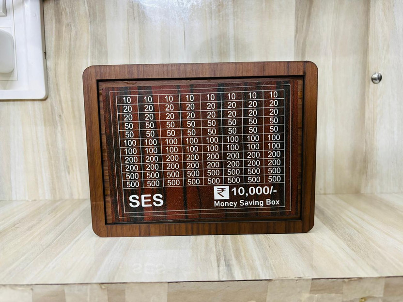 Myenal 10K Piggy Bank, Money Bank Savings Plan Wooden Money Box with Counter Rs 10000 Coin Bank(Brown)