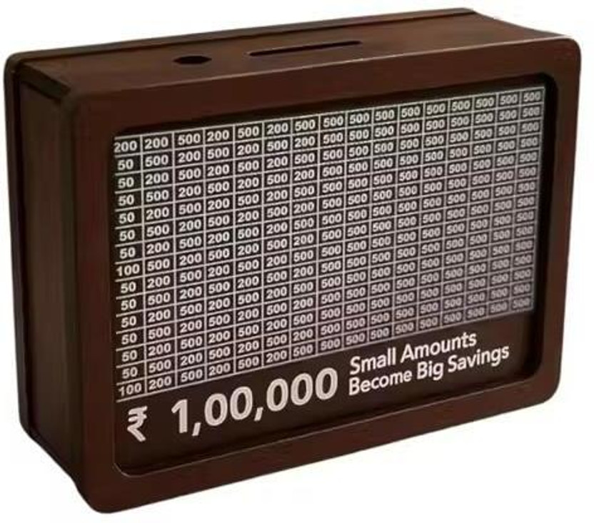 BMB SHOPPE 100K Piggy Bank Money Bank Savings Plan Wooden Money Box with Counter Rs1,00,000 Coin Bank(Brown)