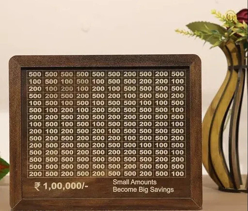 SES Piggy Bank, Money Bank Savings Plan Wooden Money Box with Counter Rs 100000 Coin Bank(Brown)