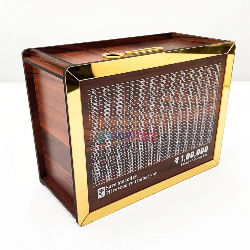 Garuda Store Wooden Money/Piggy Bank Box for Kids, Savings Box (1,00,000) Coin Bank(Brown)
