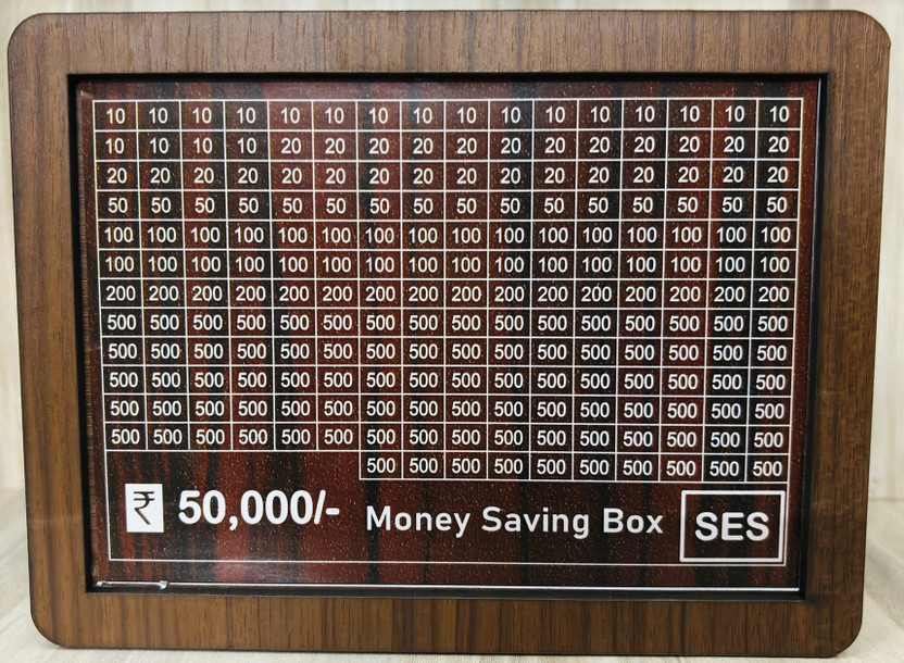 svisindia Piggy Bank, Money Bank Savings Plan Wooden Money Box Rs 50000 Coin Bank (Brown) Coin Bank(Brown)