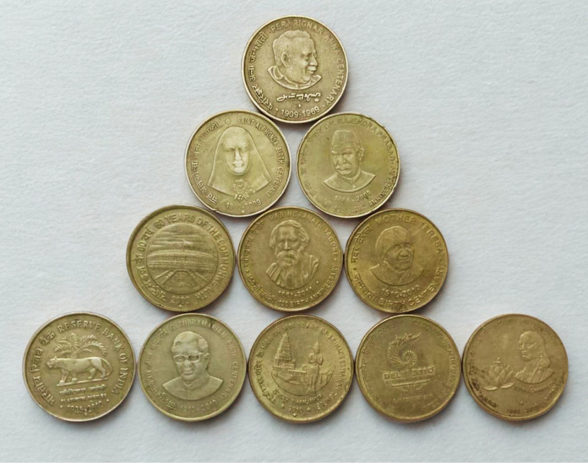 SHUBHCOINS 5Re Old Commemorative Set in Good Condition Very Collectible for Kids (Series 1) Medieval Coin Collection(11 Coins)