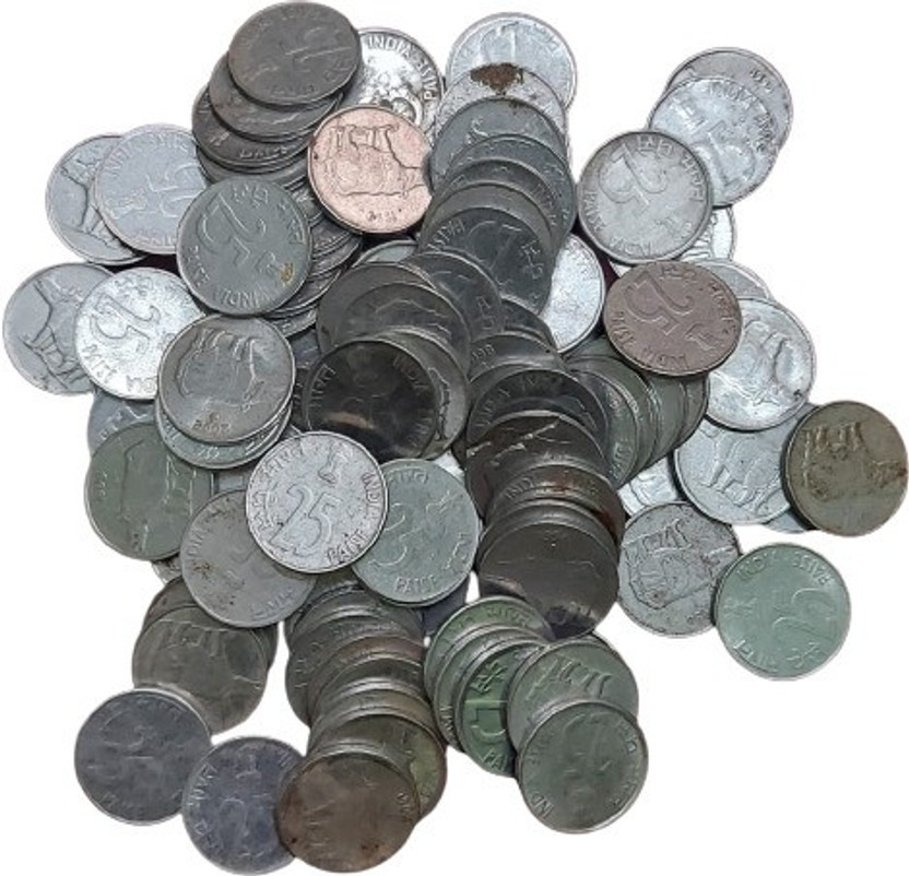 rbf 25 PAISE 100 COIN ALL MIXED YEAR 1988 to 2012 Medieval Coin Collection(100 Coins)