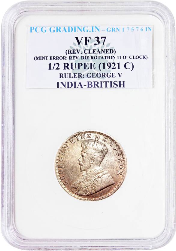 Prideindia 1/2 Rupee (1921 C) Ruler: George V British India PCG Graded ...