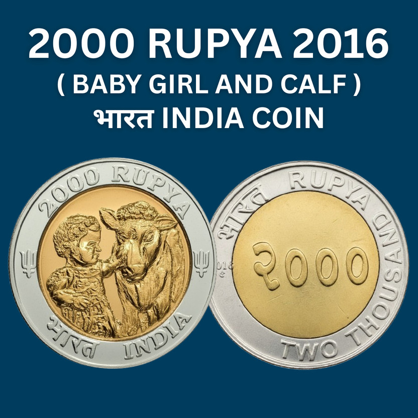 newway 2000 Rupya 2016 Baby Girl and Calf, India old Rare to Find Ancient Coin Collection(1 Coins)