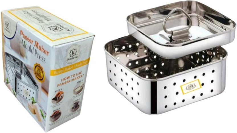 Konava marketing Square Shape Indian 550ml Paneer maker ,Tofu Press Mould Maker Colander(Steel Pack of 1)