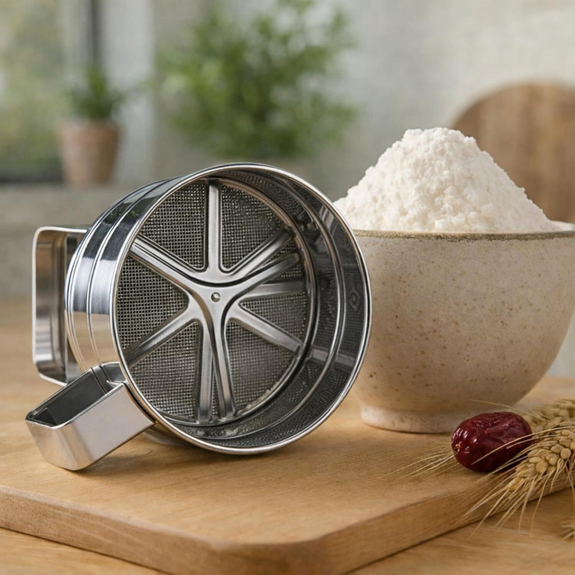 AABRION Stainless Steel Mesh Flour Sifter | Manual Mesh Flour Sugar Powder Sieve(Silver Pack of 1)