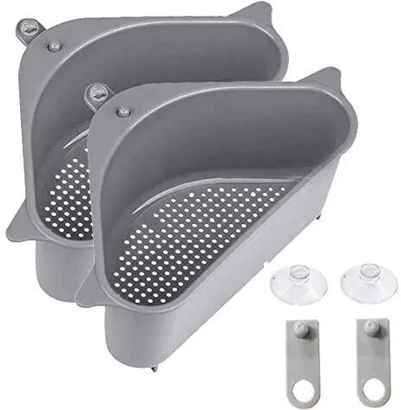 ZROY ENTERPRISE Sink Corner Drain Basket with Suction Cup, Kitchen Sink Strainer & Storage Holde Strainer(Grey Pack of 2)