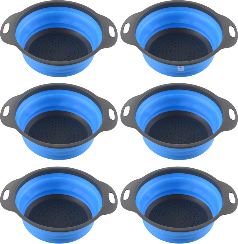 Heart Home Pack of 6 Multipurpose Strainer For Kitchen with Handle | HW-13-BLU | Blue Collapsible Strainer(Blue Pack of 6)