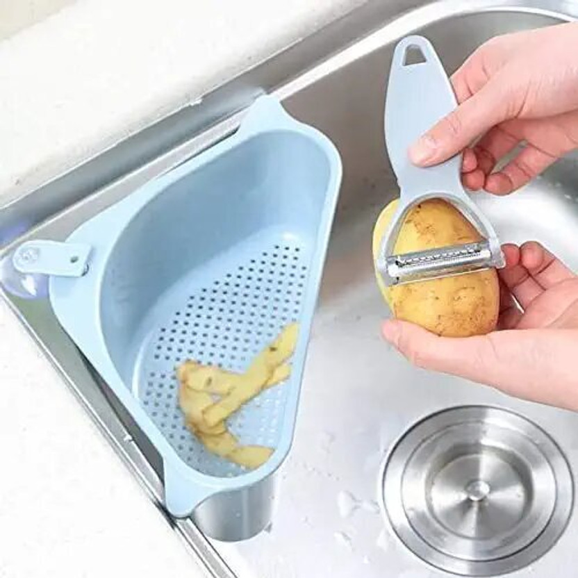 ZROY ENTERPRISE Sink Corner Drain Basket with Suction Cup, Kitchen Sink Strainer & Storage Holde Strainer(Blue Pack of 1)