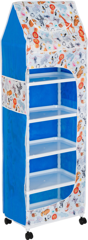 HEGZI Baby Wardrobe for Clothes 6 Shelve almirah for Clothes PVC Collapsible Wardrobe(Finish Color - Animal Orange white, DIY(Do-It-Yourself))