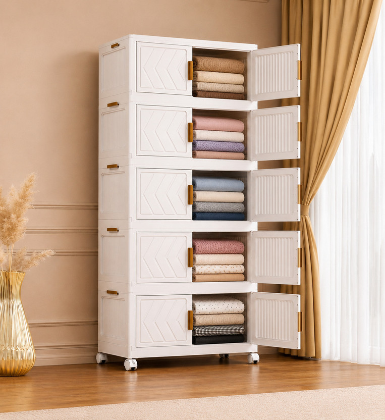 Sasimo 10-Door 5-Shelf Plastic foldable Cupboard PC Collapsible Wardrobe(Finish Color - White, DIY(Do-It-Yourself))