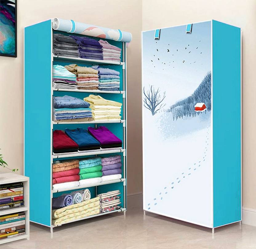Sasimo 1 Door 6 Shelf Fabric PP PVC Collapsible Wardrobe Price in India
