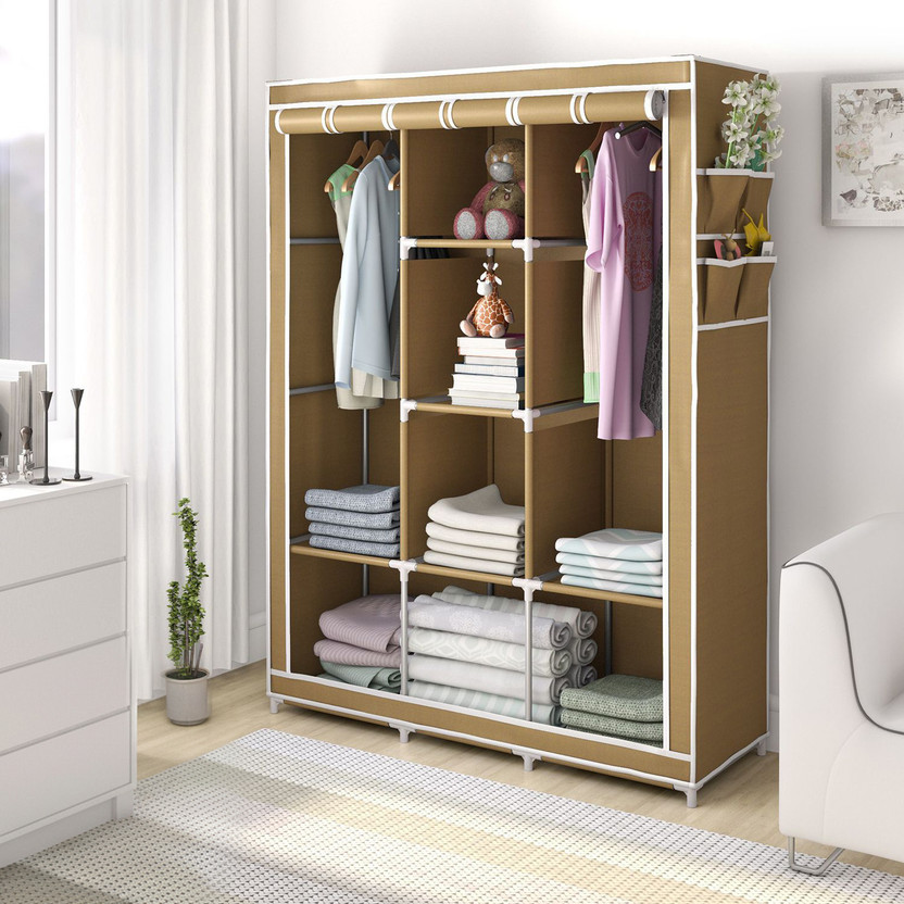 Flipkart Perfect Homes Studio 3 Door 8 Shelf Carbon Steel Collapsible Wardrobe(Finish Color - Beige, DIY(Do-It-Yourself))