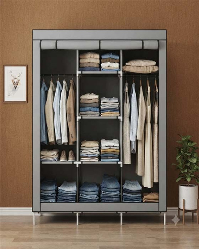 Attache Carbon Steel Collapsible Wardrobe(Finish Color - GREY, DIY(Do-It-Yourself))