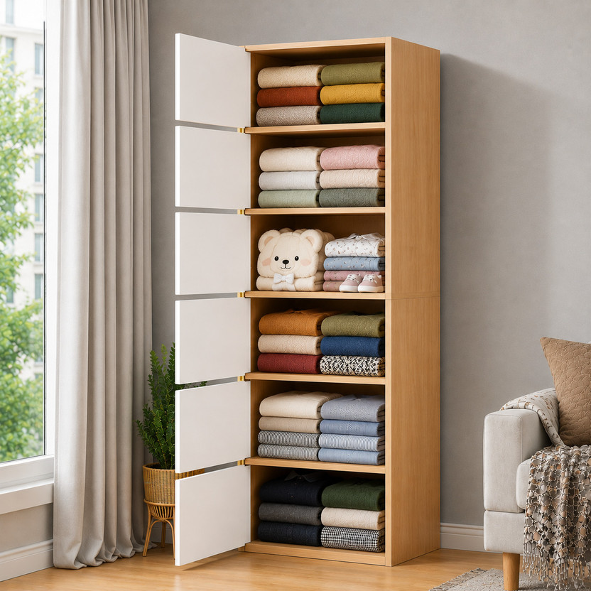 Sasimo 6-Door 6-Shelf Closet Engineered Wood Collapsible Cupboard PC Collapsible Wardrobe(Finish Color - 6_Maple, DIY(Do-It-Yourself))