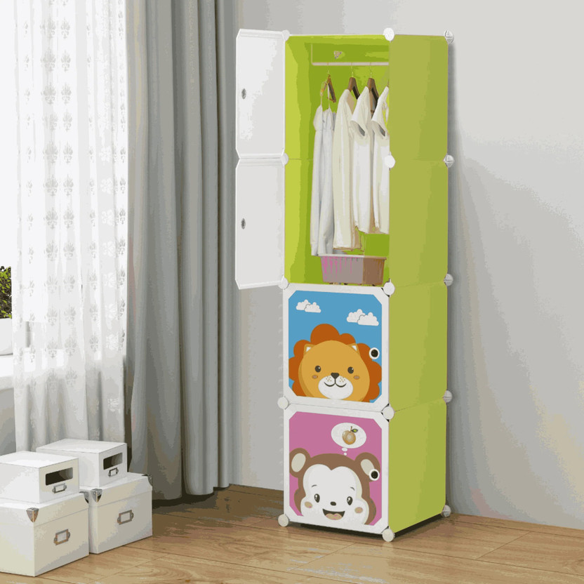 Stovalon Stovalon Modular Kids Wardrobe PP Collapsible Wardrobe(Finish Color - GREEN, DIY(Do-It-Yourself))