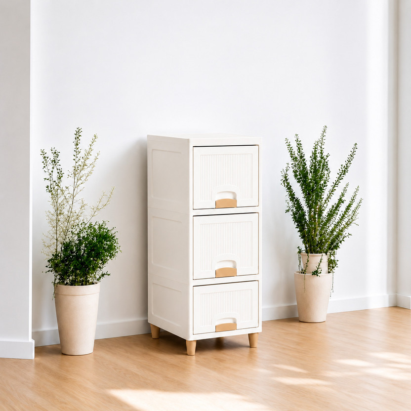 MECHON 3 Layer Foldable Cabinet Plastic Cupboard For Storage Plastic Modular Drawer PVC Collapsible Wardrobe(Finish Color - WHITE, DIY(Do-It-Yourself))