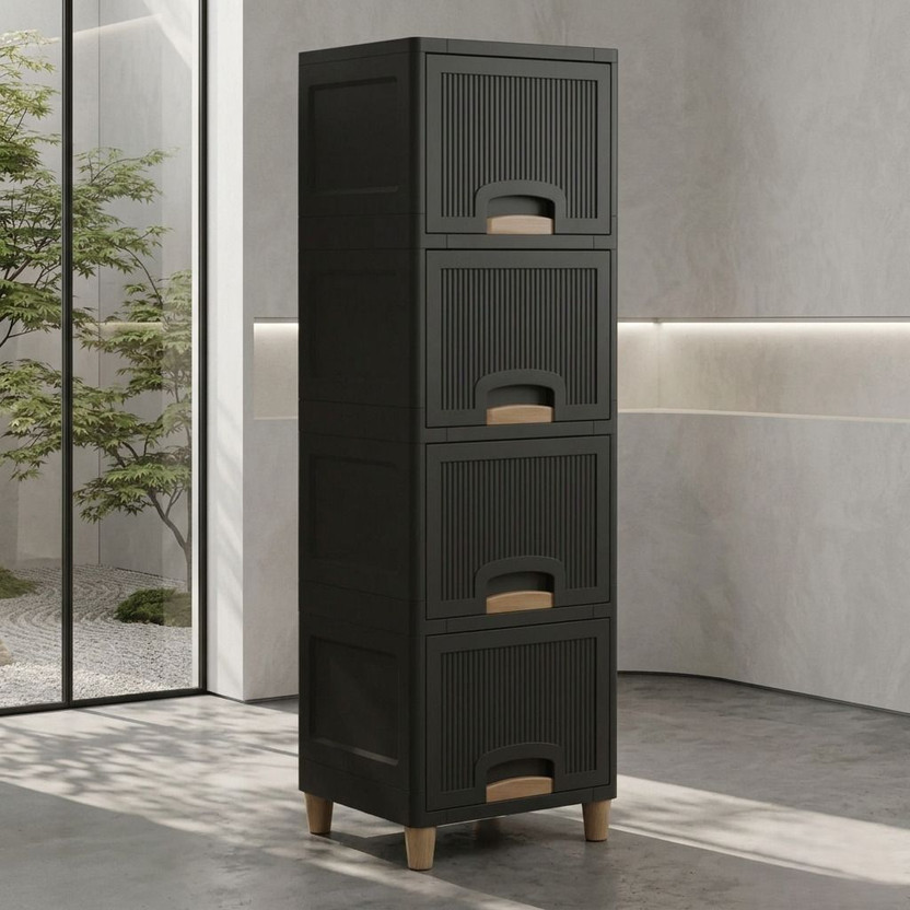 Suptikes Multi layer Plastic Storage Cabinet for Clothes with Spacious Drawers PP Collapsible Wardrobe(Finish Color - Grey - 4, DIY(Do-It-Yourself))