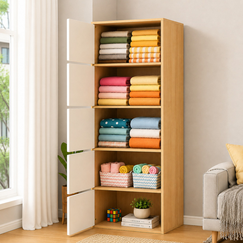 Sasimo 5-Door 5-Shelf Closet Engineered Wood Collapsible Cupboard PC Collapsible Wardrobe(Finish Color - 5-Maple, DIY(Do-It-Yourself))