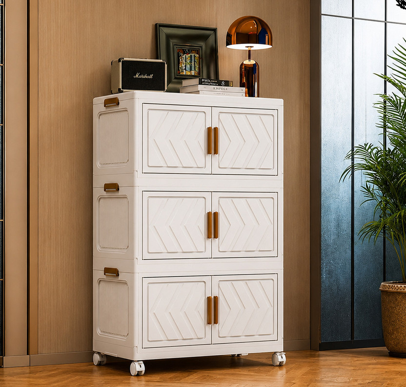 Sasimo 6-Door 3-Shelf Plastic foldable Cupboard PC Collapsible Wardrobe(Finish Color - 3-White, DIY(Do-It-Yourself))
