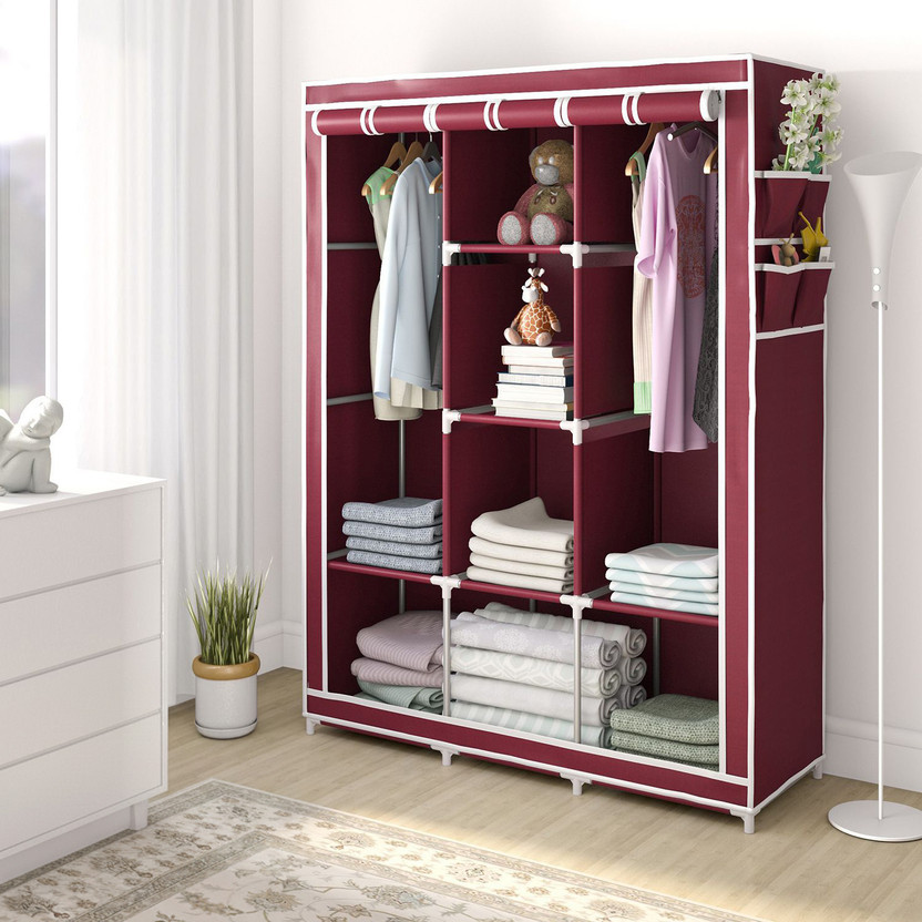 Flipkart Perfect Homes Studio 3 Door 8 Shelf Carbon Steel Collapsible Wardrobe(Finish Color - Maroon, DIY(Do-It-Yourself))