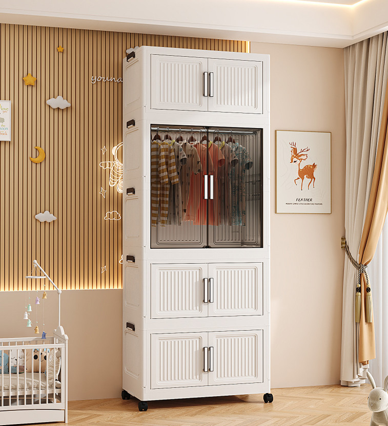 Sasimo 4 Layer Foldable Cabinet Plastic Cupboard For Storage Modular Drawer Plastic Free Standing Cabinet(Finish Color - White, Door Type- Folding, DIY(Do-It-Yourself))