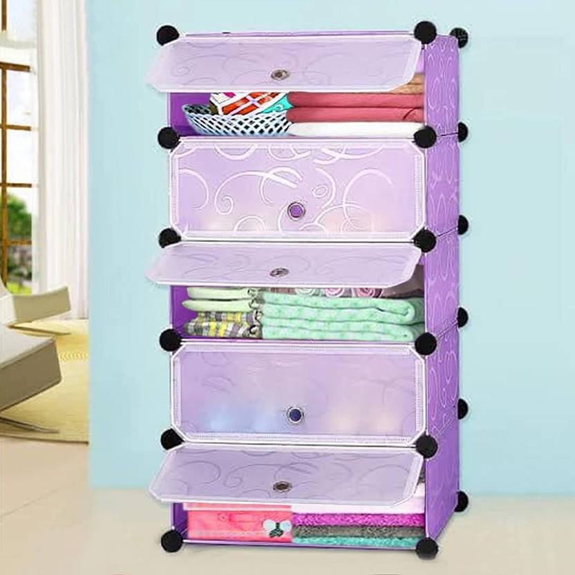 BAZKU 5 Door 5 Shelf Plastic Collapsible Wardrobe PP Collapsible