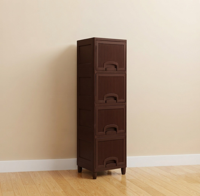 MAXTID Multipurpose Modular Plastic Storage Cabinet for Kitchen Plastic Open Book Shelf(Finish Color - Full Brown, DIY(Do-It-Yourself))