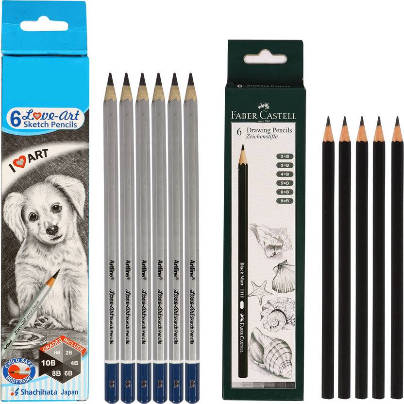 Ortan 12 Pcs Graphite Pencil Graphite & Sketching Drawing Shading Pencil Shaped Color Pencils(Set of 6, Black)