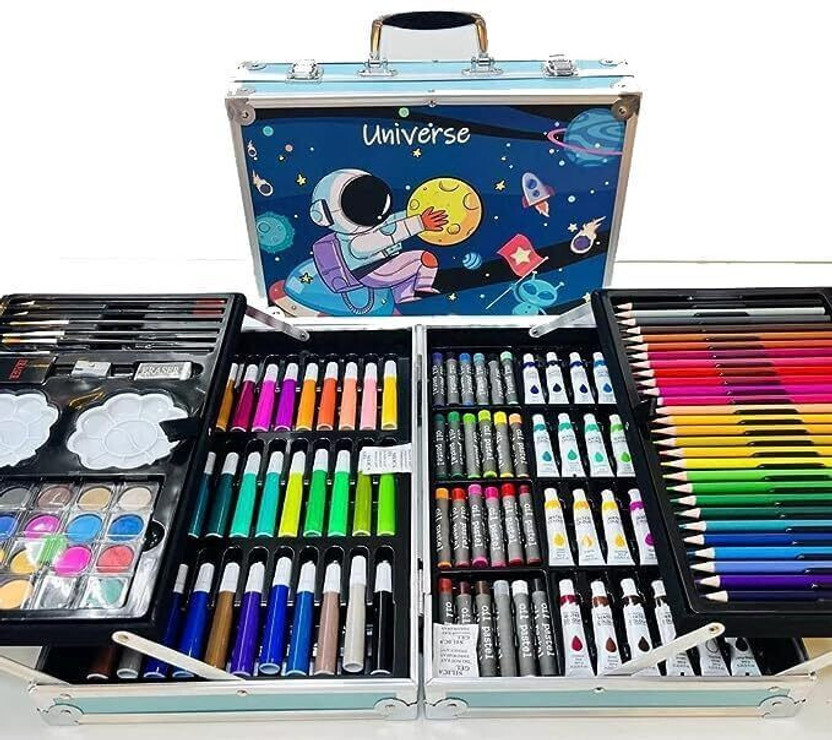 KKBAPU 145 Pcs Art Set, Drawing Kit with Colored Pencils, Markers ALL TYPE Shaped Color Pencils(Set of 1, MULTYCOLOR)