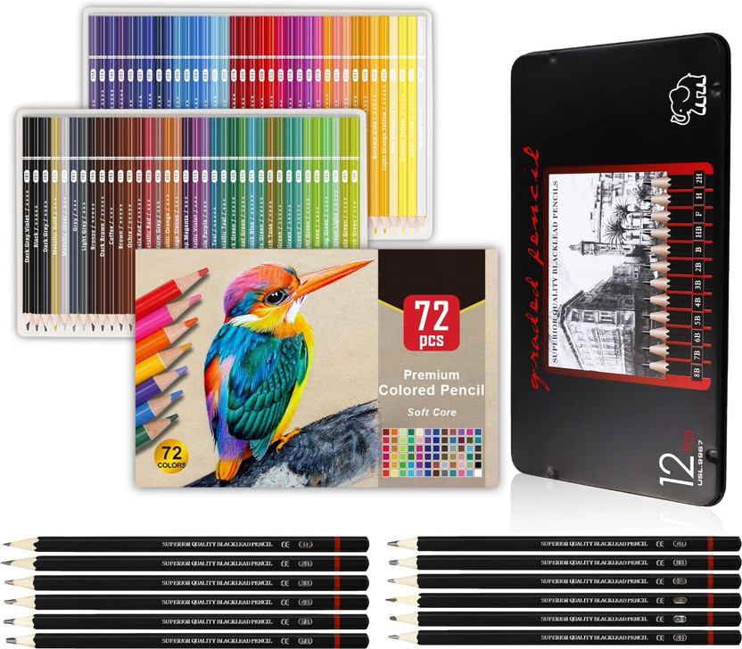 Corslet Corslet Drawing Kit 72 Pc Colour Pencils Set 12 Pc Drawing Pencils For Sketching Round Shaped Color Pencils(Set of 84, Multicolor) - Flipkart Deal